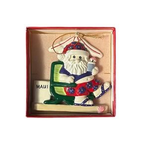 Vintage Poi People Christmas Ornament Santa In Beach Chair Maui Hawaii